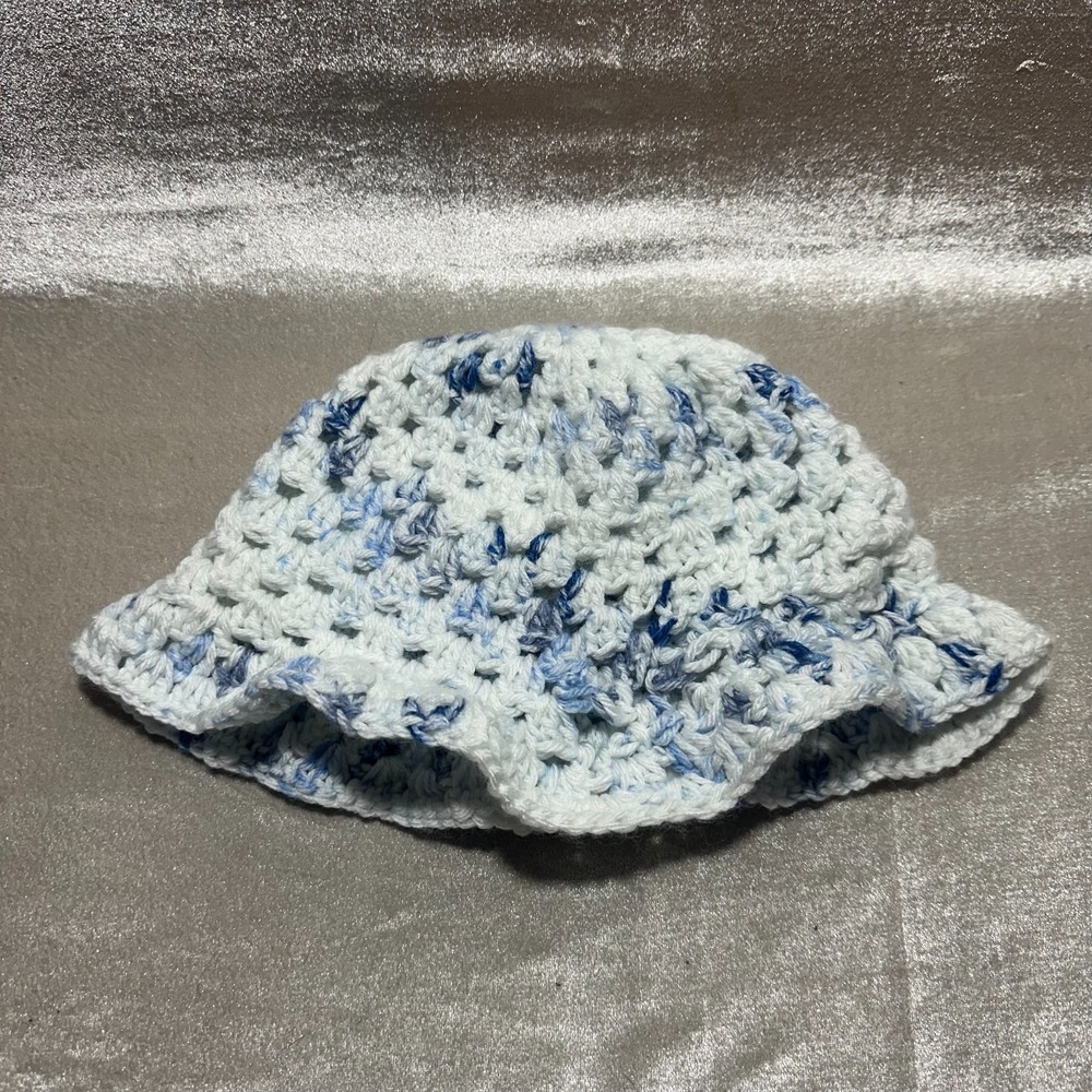 Handmade Crochet Bucket Hat Blue White Blueberry Milk Summer Cottagecore